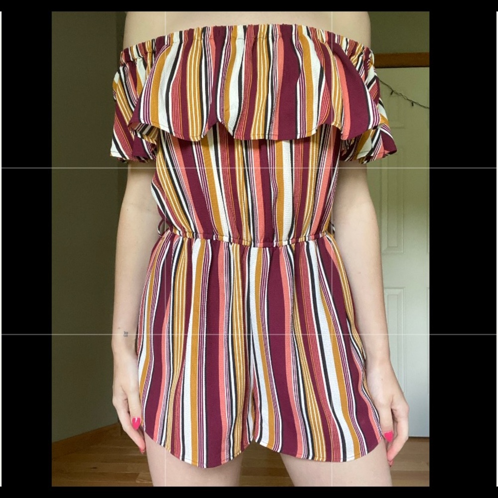 Striped off the shoulder romper